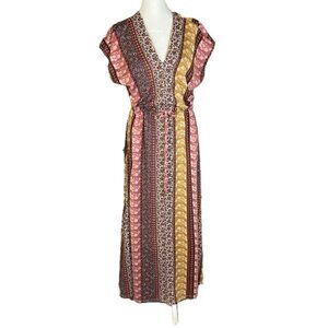 Cactus & Pearl Boho Blouson Dress Maxi Multicolor Sleeveless Women's Medium